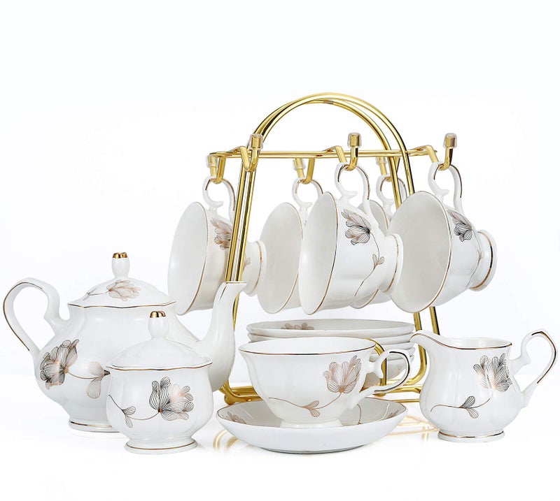 CHENP.HMC Porcelain Ceramic 22-Piece Tea Set, Teapot and Cup Set, 30.7 Ounces, for 6, Gift Sets, Tea or Coffee Lovers, Wedding, Birthday - Image 1